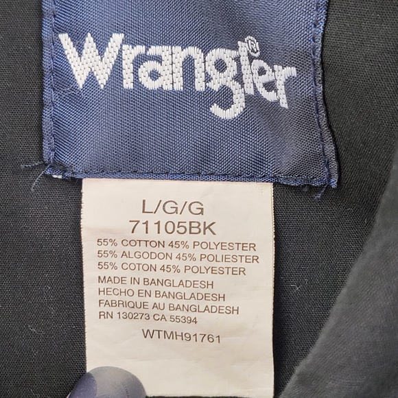 Wrangler Long Sleeve Pearl Snap Collared Shirt Mens Sz Lg  Cowboy Western Black - Picture 3 of 7